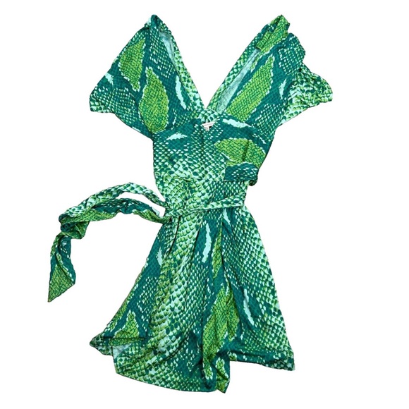 Diane Von Furstenberg wrap dress in teal, blue and green snake print - Picture 5 of 7